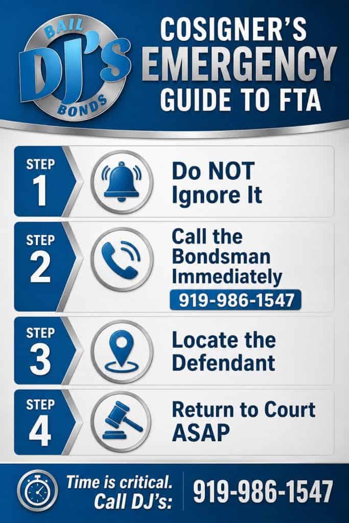 Emergency action plan for cosigners when defendant misses court date north Carolina