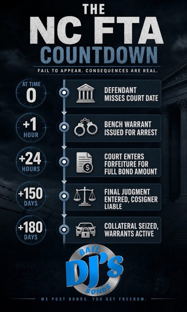 Timeline showing what happens when you miss court date north Carolina – from FTA to final judgment