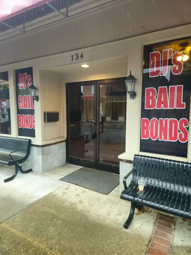 DJ's Bail Bonds Smithfield office front door marked 134